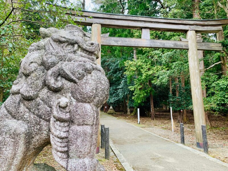 若狭彦神社の狛犬と鳥居